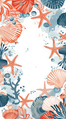 Wall Mural - Abstract starfish and shell frame with copy space and dynamic sea elements in vibrant colors
