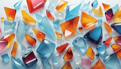 Poster - Various geometric shapes, including triangles, diamonds, and rectangles, in shades of orange, blue, and white, arranged on a white background