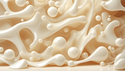 Poster - Close-up creamy white liquid swirling and forming abstract shapes. The image is rendered in high quality