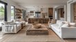 © Soontorn - A rustic living room with a minimalist design, featuring reclaimed wood furniture and a neutral color palette. The space is designed to be simple yet stylish, with plenty of room for adding personal