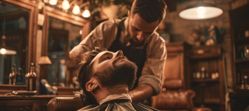 Vintage Barbershop with Classic Decor Featuring Well-Groomed Beard Finishing Touch