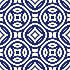 Wall Mural - Seamless pattern with symmetric geometric ornament. Navy color abstract background. Vector illustration