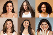 © Prostock-studio - This image shows six different multiethnic women, all smiling at the camera. Each woman has different hair styles and skin tones, but they are all beautiful and confident.