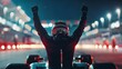 © alphaspirit - Motorsports champion celebrates victory in victory lane after winning a night race