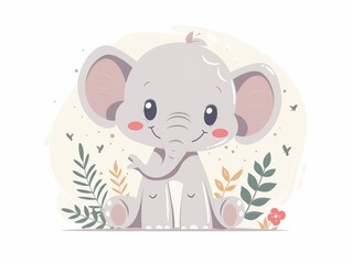 Wall Mural - Adorable Elephant on a Simple Background for Kids Generative AI