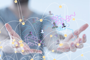 Poster - Neural network concept. Connected cells with links.