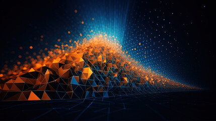 Wall Mural - Abstract background with structure of neon triangles and technology style.