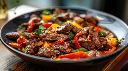 Canvas Print - Beef and pepper dish served on the table