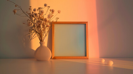 Sticker - A vase with flowers and a picture frame on a table