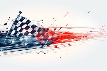 Poster - Surreal pop art racing flag in metallic style on colorful blur background with pixelated realism