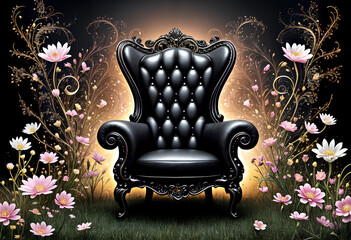 Black armchair background decorated with flowers