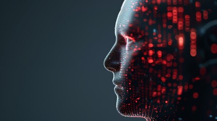Poster - Digital human head with illuminated circuits and dynamic data flow, AI concept for advanced technology and big data visualization in a futuristic cyberspace
