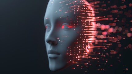 Poster - Digital human head with illuminated circuits and dynamic data flow, AI concept for advanced technology and big data visualization in a futuristic cyberspace