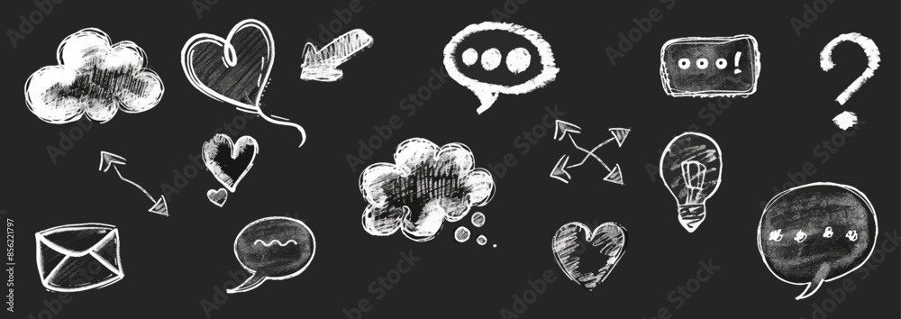 Speech bubble vector set, texture comic talk balloon doodle kit, hand ...