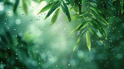 Sticker - Tropical summer rain fresh green leaf drop