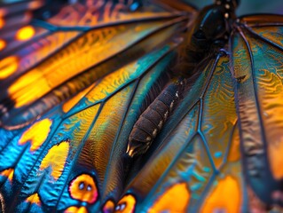 Butterfly wings in vivid colors, macro closeup, Wings, Nature s delicate beauty captured in detail