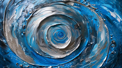 painting of a blue and silver swirl with a black background