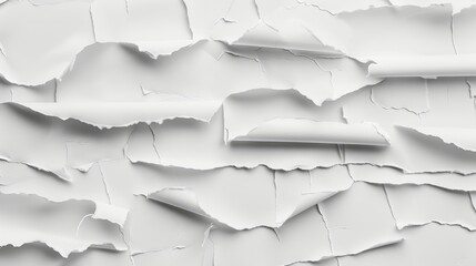 Wall Mural - Torn white paper strips on white background