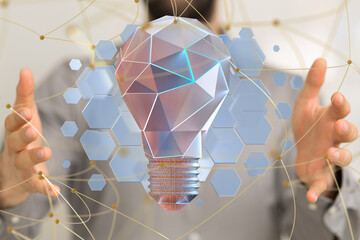 Poster - Neural network 3D illustration. Big data and cybersecurity