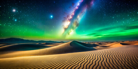 desert dunes under a vibrant aurora borealis