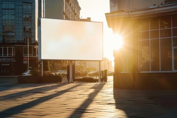 City background with billboard canvas mock up in beautiful sunshine.