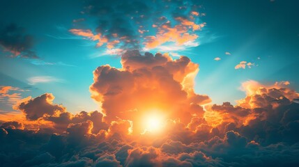 Wall Mural - The sky is filled with clouds and the sun is shining through them
