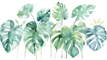 Vibrant Watercolor Monstera Plant Illustration for Home Decor Generative AI