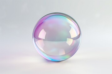 Fototapete - 3D rendering of an iridescent glass sphere floating on a pristine white background, showcasing shimmering colors and reflections