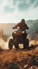 Wall Mural - person drive atv vehicle on offroad track, extreme sport activities theme, created with generative ai