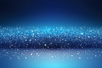 Abstract blue background with glitter particles and lights. Magical atmosphere backdrop with empty space for text.