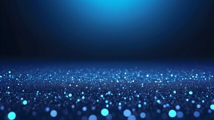 Abstract blue backdrop with light, shiny particles and bokeh lights. Magical design with copy space for text.