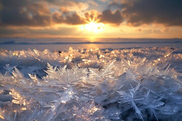 A bloom of ice crystals, sparkling under the midnight sun