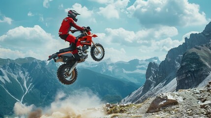 Wall Mural - person drive atv vehicle on offroad track, extreme sport activities theme, with mountain views, created with generative ai