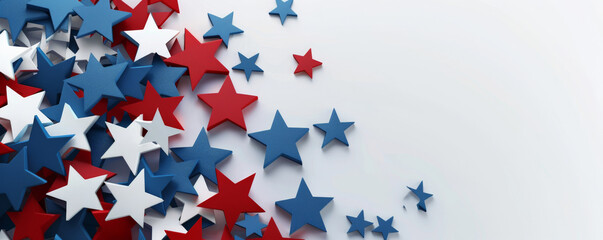 Wall Mural - Independence Day USA background with a bold, modern design featuring overlapping stars in red, white, and blue.