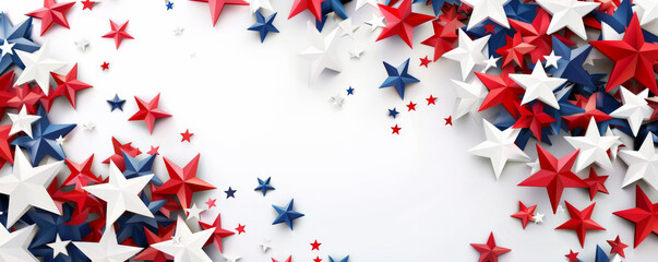 Wall Mural - Independence Day USA background with a bold, modern design featuring overlapping stars in red, white, and blue.