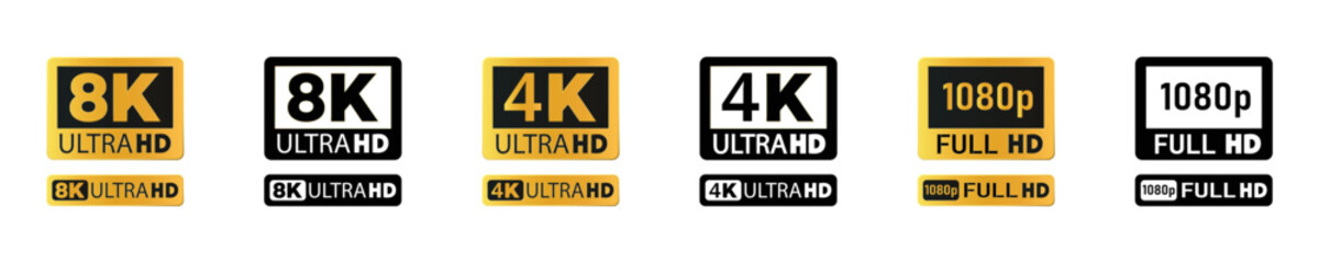Poster - 8K gold badge icon set. 8K icons. 4k Ultra HD. 4K UHD. 4K TV symbol of standard high definition monitor resolution vector.