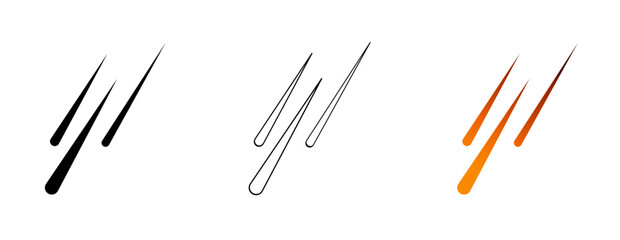 Wall Mural - Set of vector meteor shower icons, isolated on a transparent background - Meteors falling in black, in line art, and in gradient with a 3D effect