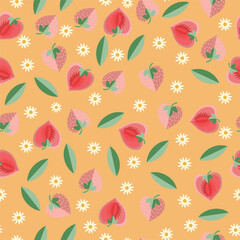 Wall Mural - Seamless pattern of strawberries in vector suitable for background, wallpaper, wrapping fabric, etc