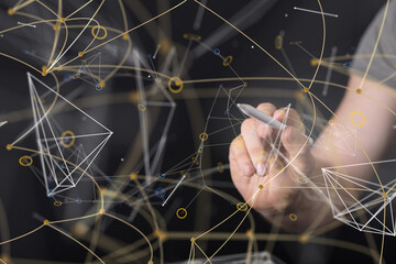 Poster - Global network. Blockchain. 3D illustration. Neural networks and artificial intelligence. Abstract
