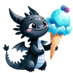 Wall Mural - Whimsical Dragon Cartoon with Ice Cream: Colorful Fantasy Clipart
