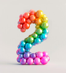 Fototapete - AI generated photo with inflatable number 2 from multicolored balloons. Minimalistic numbers isolated on a white background