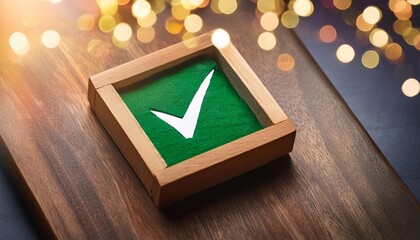 green voting tick in a box checkbox democratic elections referendum the right to choose change of power checklist for verification and self discipline necessary quality criteria approval symbol