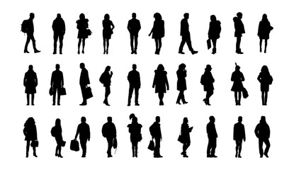 Flat style silhouette people set, isolated vector, human figures, vector graphics, silhouette illustration