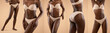 © Prostock-studio - Black woman in white lingerie poses against a light beige background. She is shown in various poses, showcasing her figure from different angles, cropped