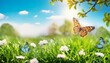 © Tamia - art beautiful blurred spring background nature with blooming glade butterfly and blue sky on a sunny day