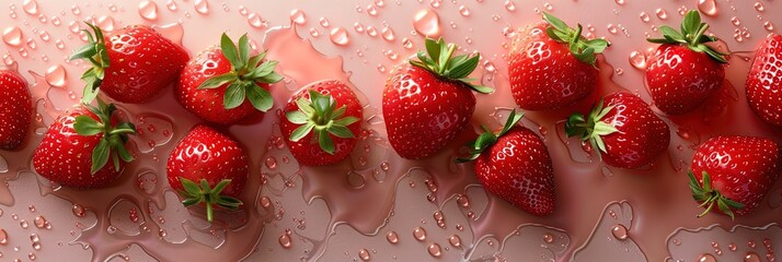 Wall Mural - A close up of a bunch of red strawberries with drops of juice on them