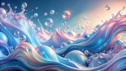 Poster - A digital illustration of a blue and pink liquid with bubbles, creating an abstract and mesmerizing scene