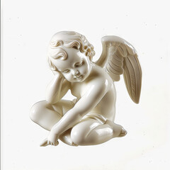 Wall Mural - A white angel figurine sitting on the ground.