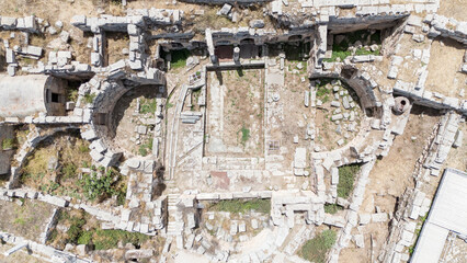 Ruins of temple in Corinth, Greece - Archaeology background.