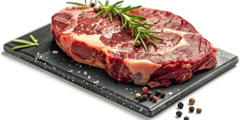Wall Mural - A large piece of meat on the bone lies on a wooden board with spices and fresh herbs
